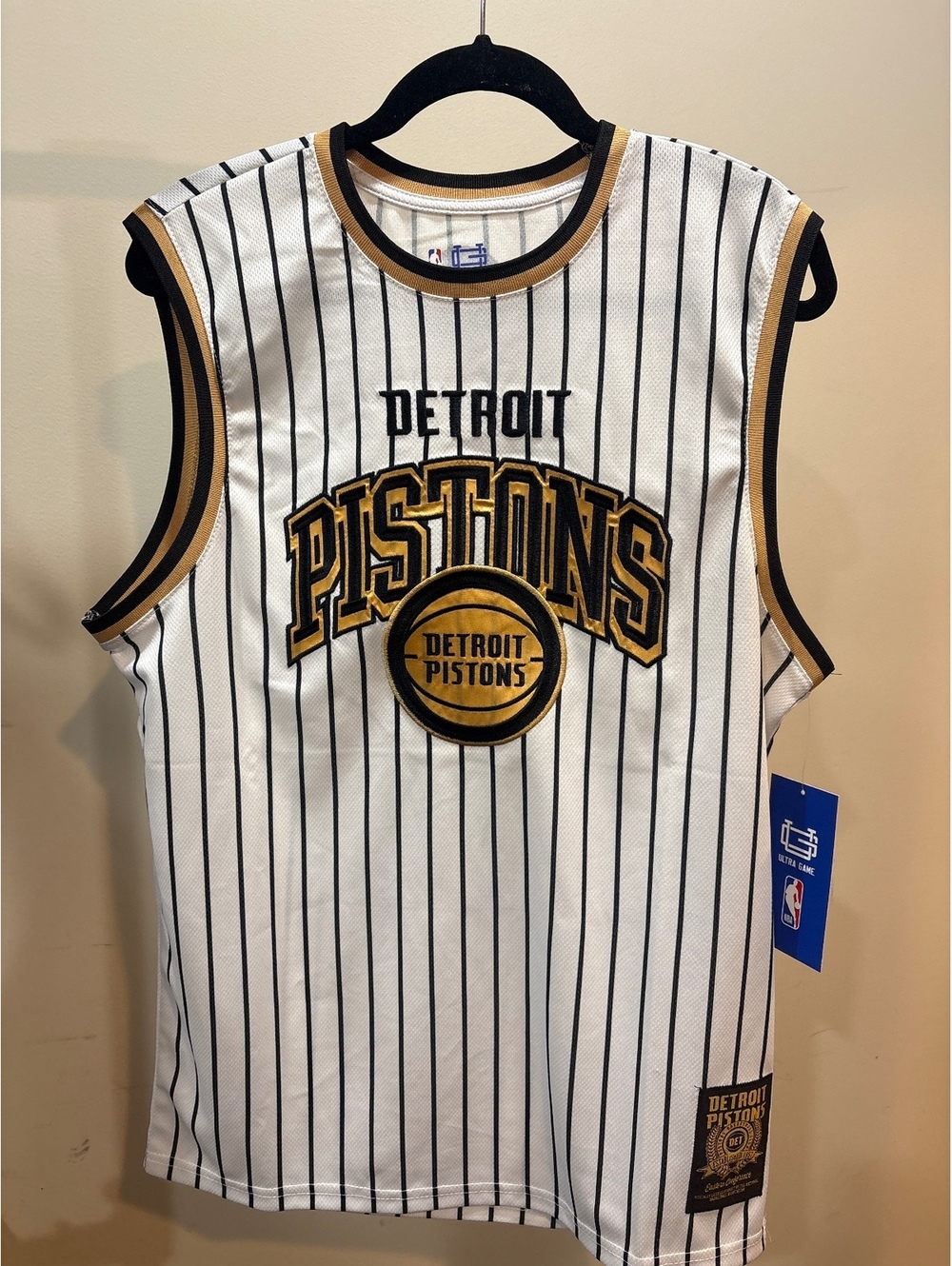 Detroit Pistons Sleeveless Basketball Jersey White Gold SZ M